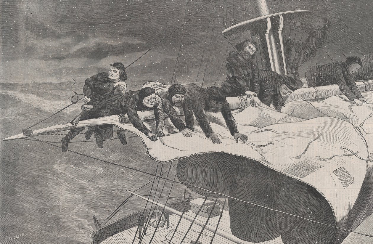 Winter at Sea - Taking in Sail off the Coast Harper