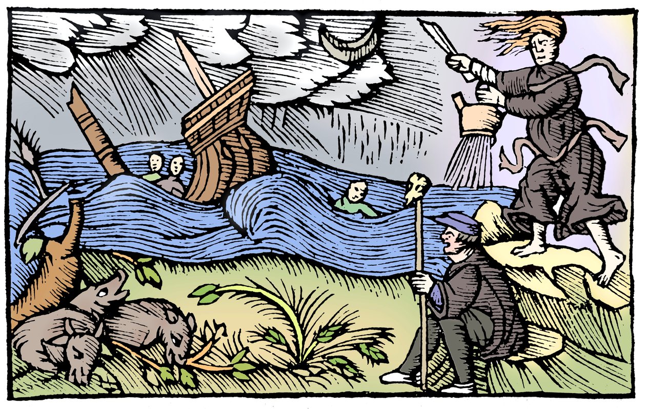 Witch raising a storm, 1562 by Unbekannt