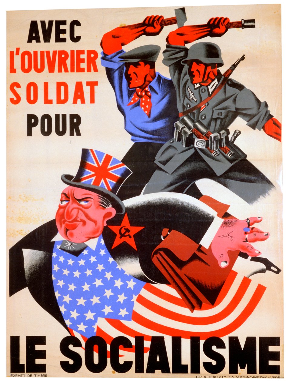 With the workman and soldier for Socialism, Belgian pro-Nazi propaganda poster, c1941-1944 by Unbekannt