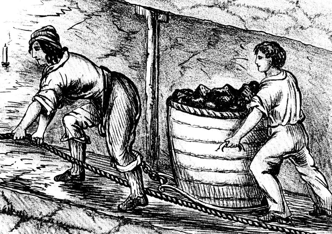 Woman and a Boy Working in a Coal Mine, Bolton, Lancashire by Unbekannt