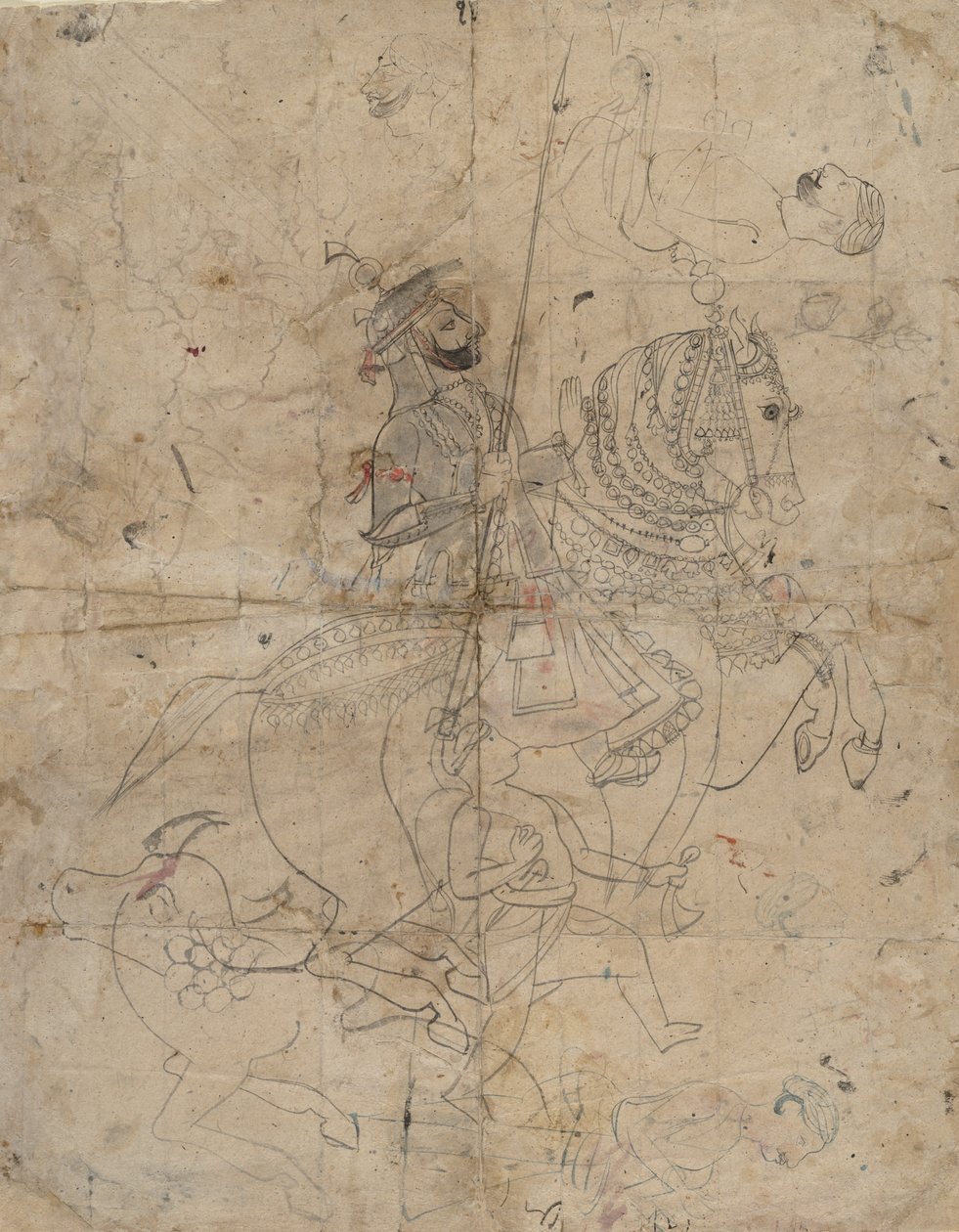 Worship of Brijnathji and Svamini recto, Equestrian Portrait verso by Unbekannt