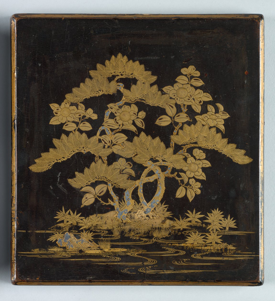 Writing Box Suzuribako with Design of Pine, Camellia and Bamboo Lid by Unbekannt