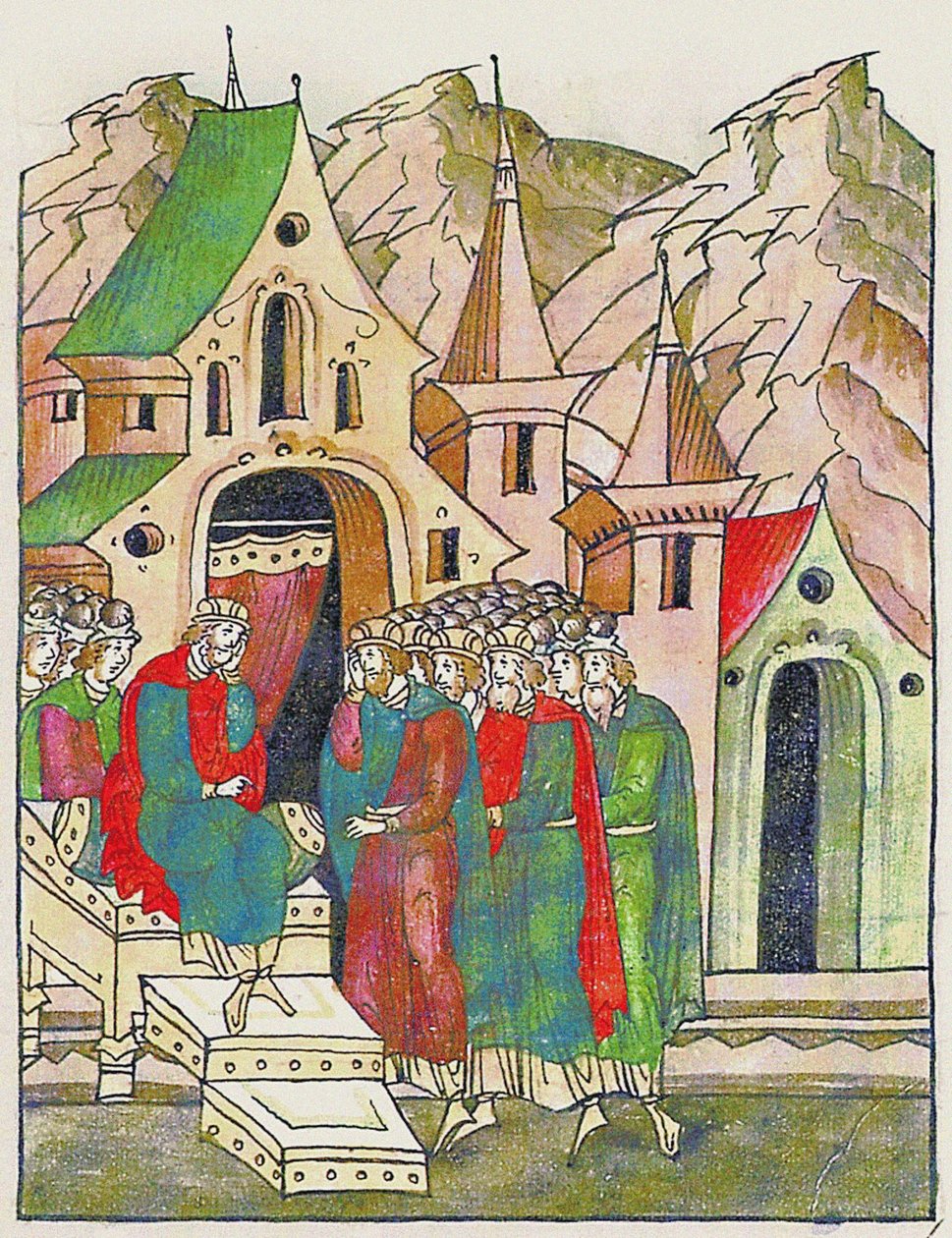 Yaropolk of Kiev Calls His Brothers to Reconcile. From the Illuminated Compiled Chronicle by Unbekannt
