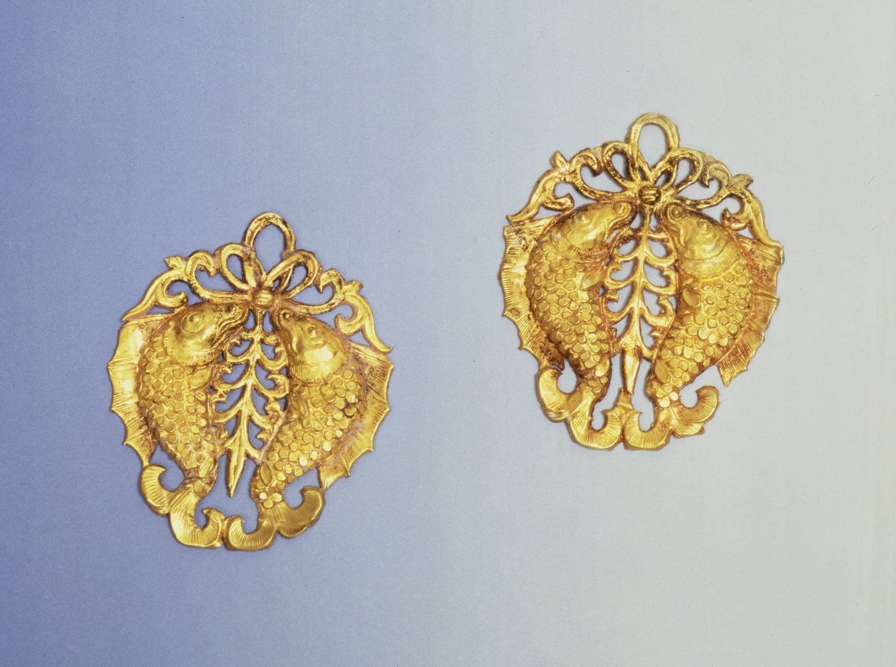 Chinese pendants, 17 carat gold plated, Tang Dynasty, 618-907 AD