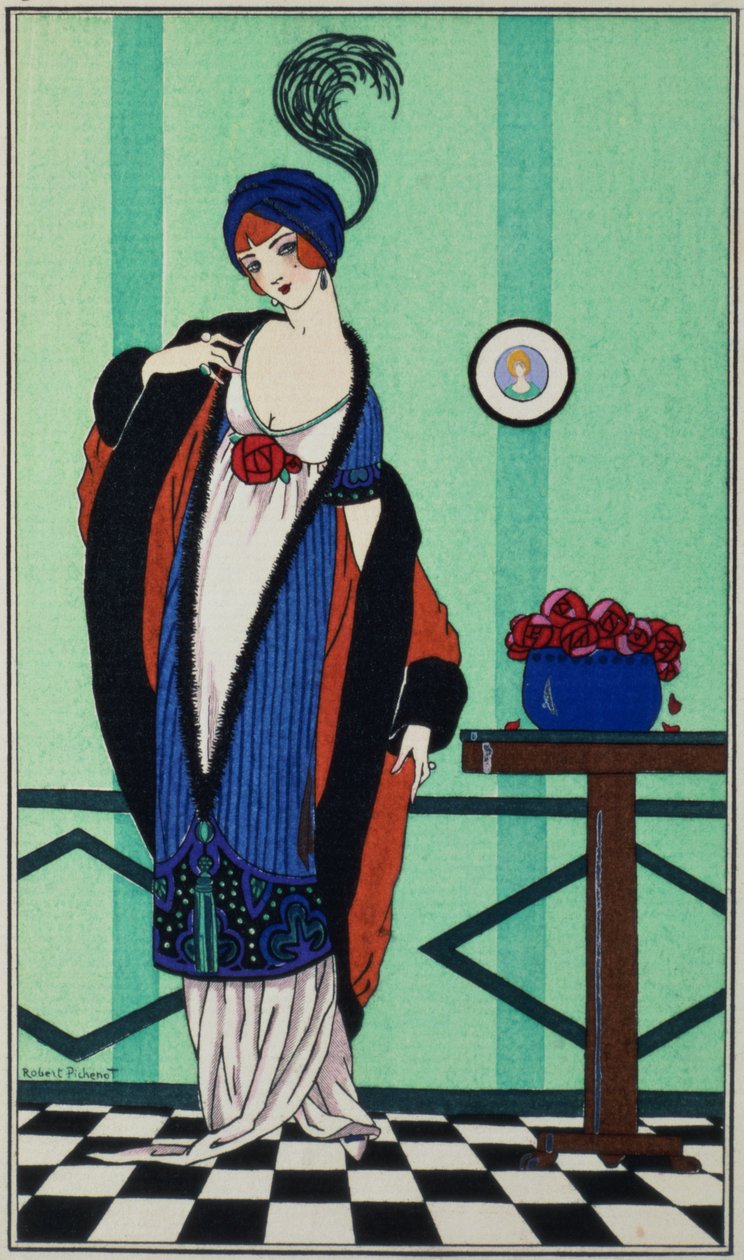 Fur coat with muslin tunic from Costumes Parisiens by Robert Pichenot, 1913 by Unbekannt Unbekannt