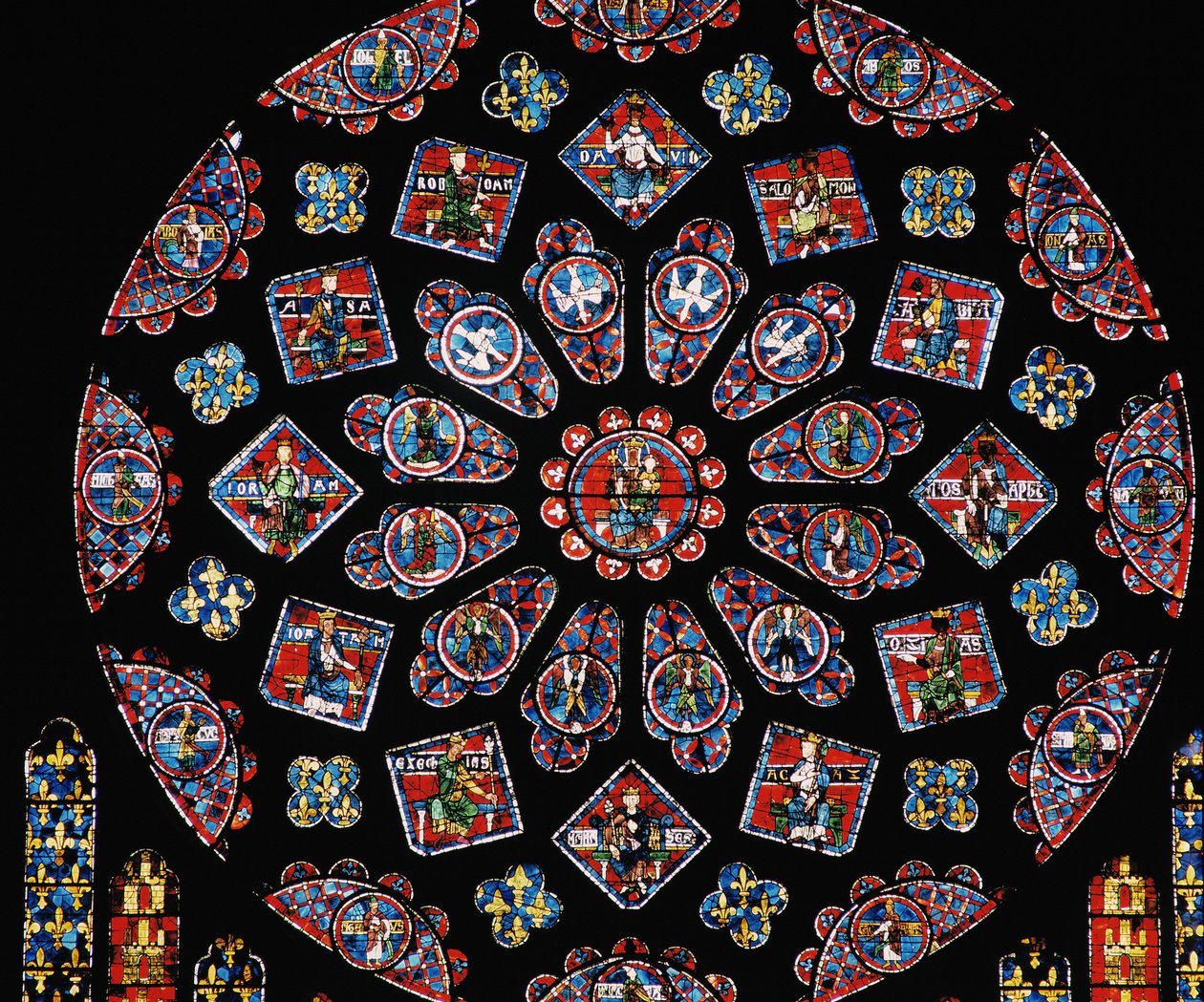 Glorification of the Virgin Mary, showing the arms of Blanche of Castile below the rose, north rose window, c.1223 by Unbekannt Unbekannt