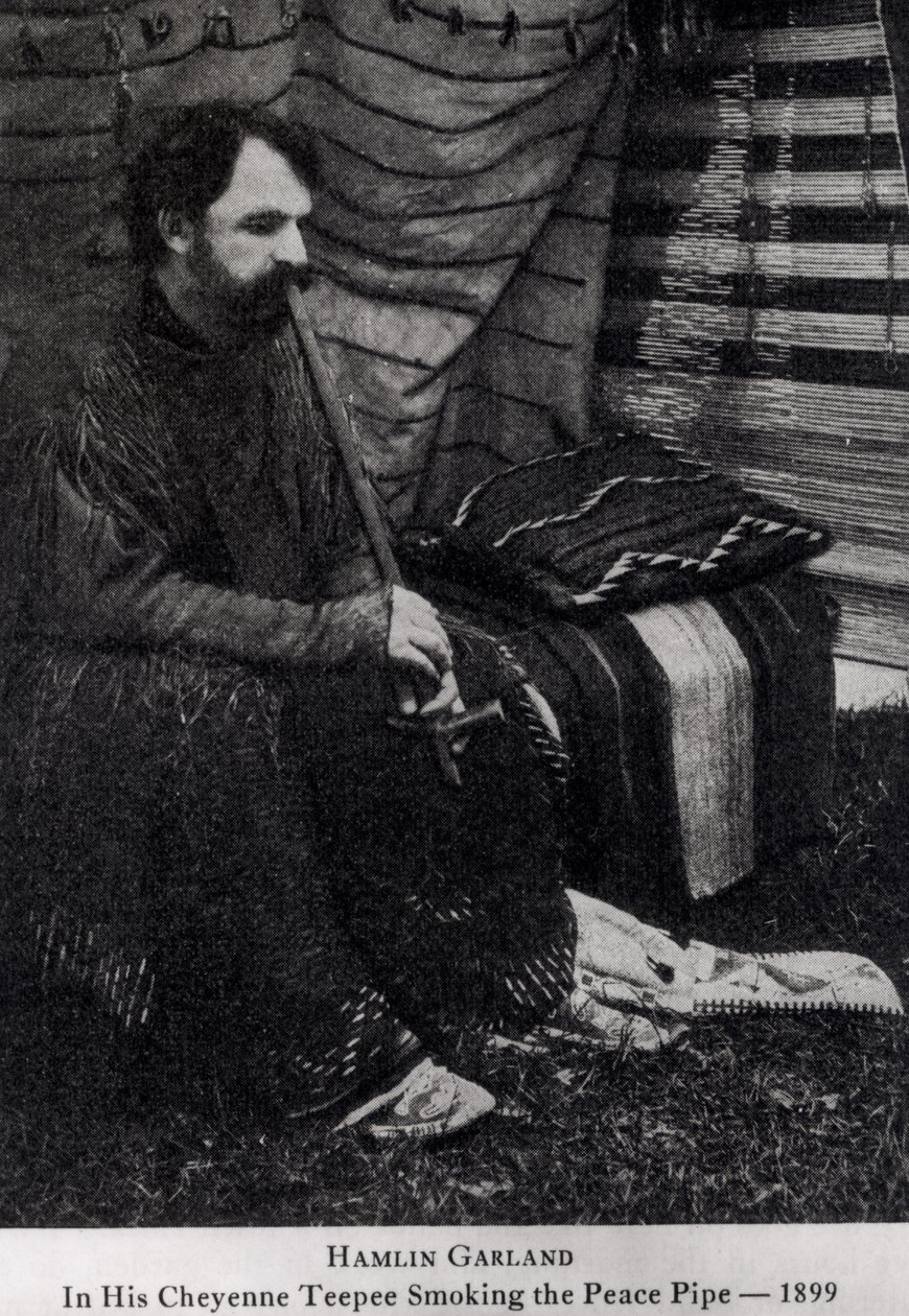 Hamlin Garland in his Cheyenne Teepee Smoking a Peace Pipe, from 
