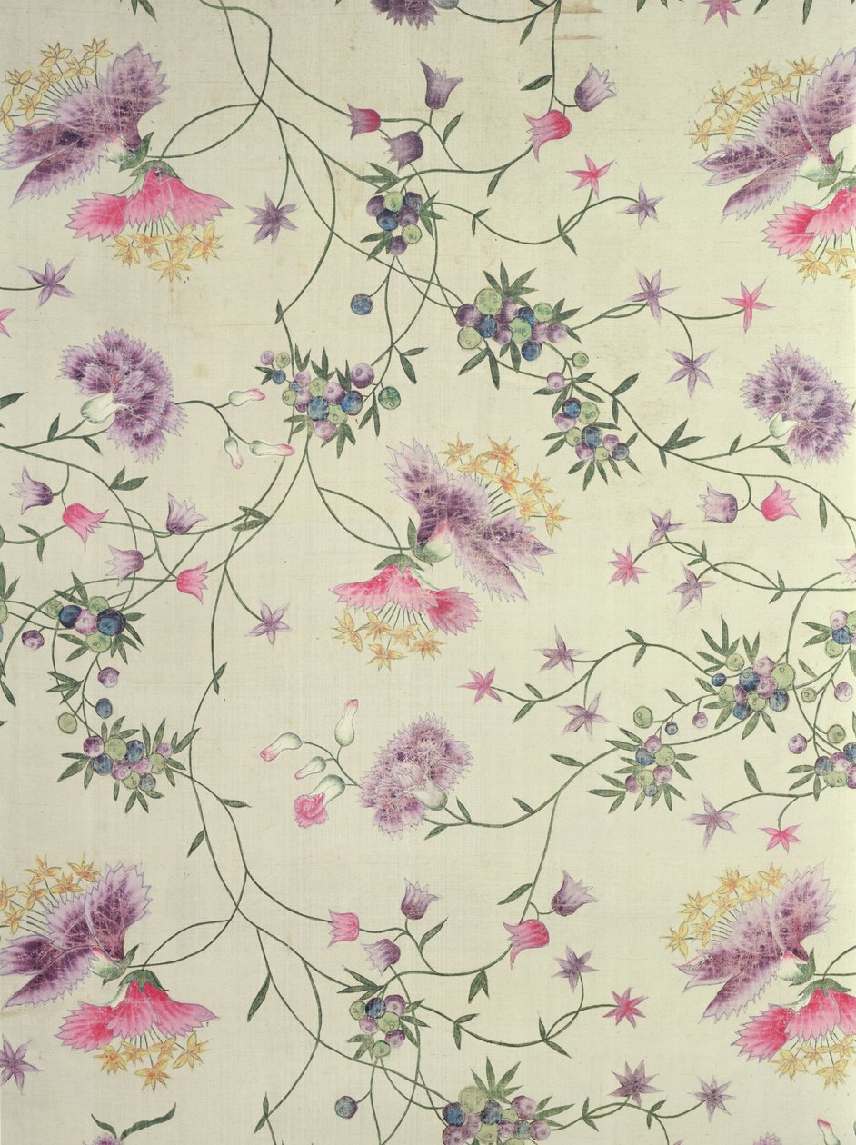 Painted material with naturalistic flowers by Unbekannt Unbekannt