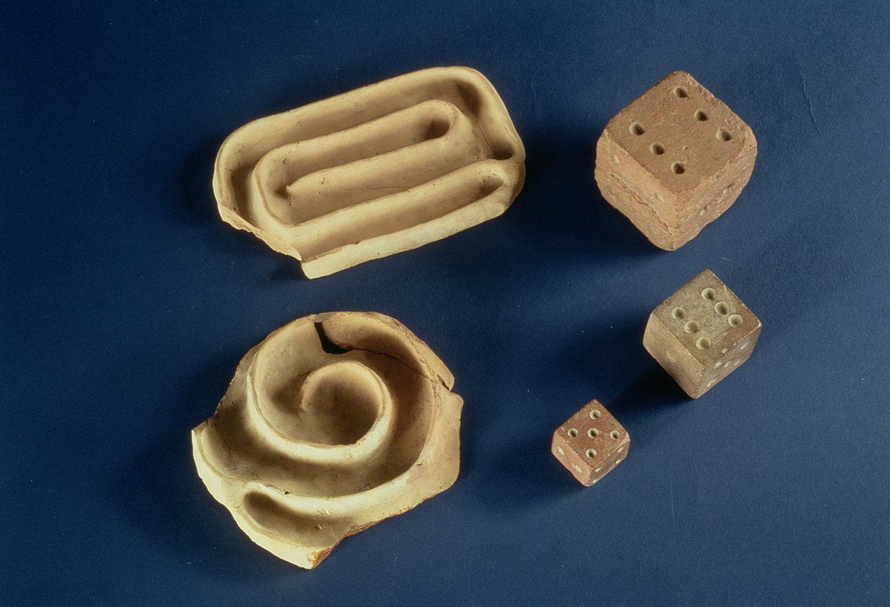 Sandstone Dice and Terracotta Maze Game, Harappa, 2300-1750 BC by Unbekannt Unbekannt