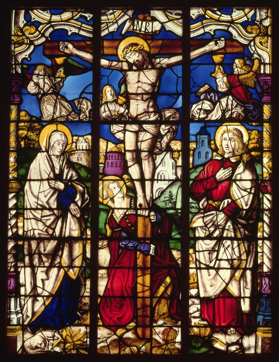 The Crucifixion, stained glass window, probably from Abbey of Altenberg, near Cologne, perhaps designed by the Painter known as the Master of the Holy Kindred, c.1500 by Unbekannt Unbekannt