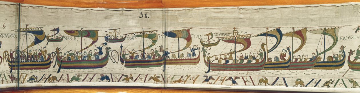 The Norman invasion fleet crosses the channel, Bayeux Tapestry by Unbekannt Unbekannt