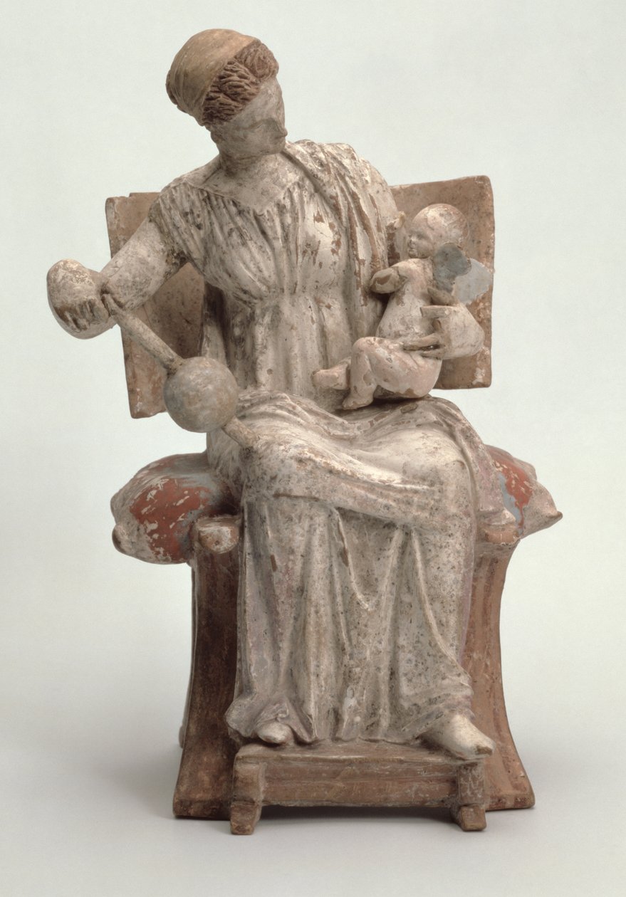 Figurine of Aphrodite Playing with Eros, Greek, from Tanagra, late 4th century BC by Unbekannt Unbekannt