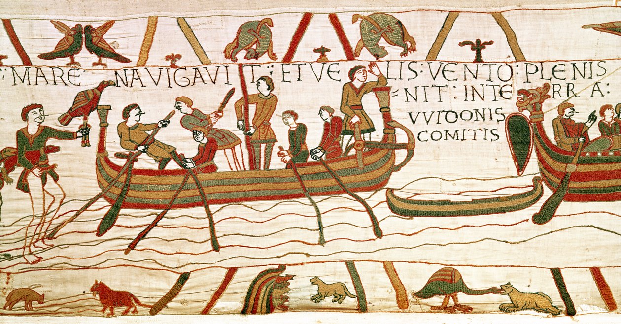 Harold crosses the Channel to the territory of Count Guy of Ponthieu, Bayeux Tapestry by Unbekannt Unbekannt