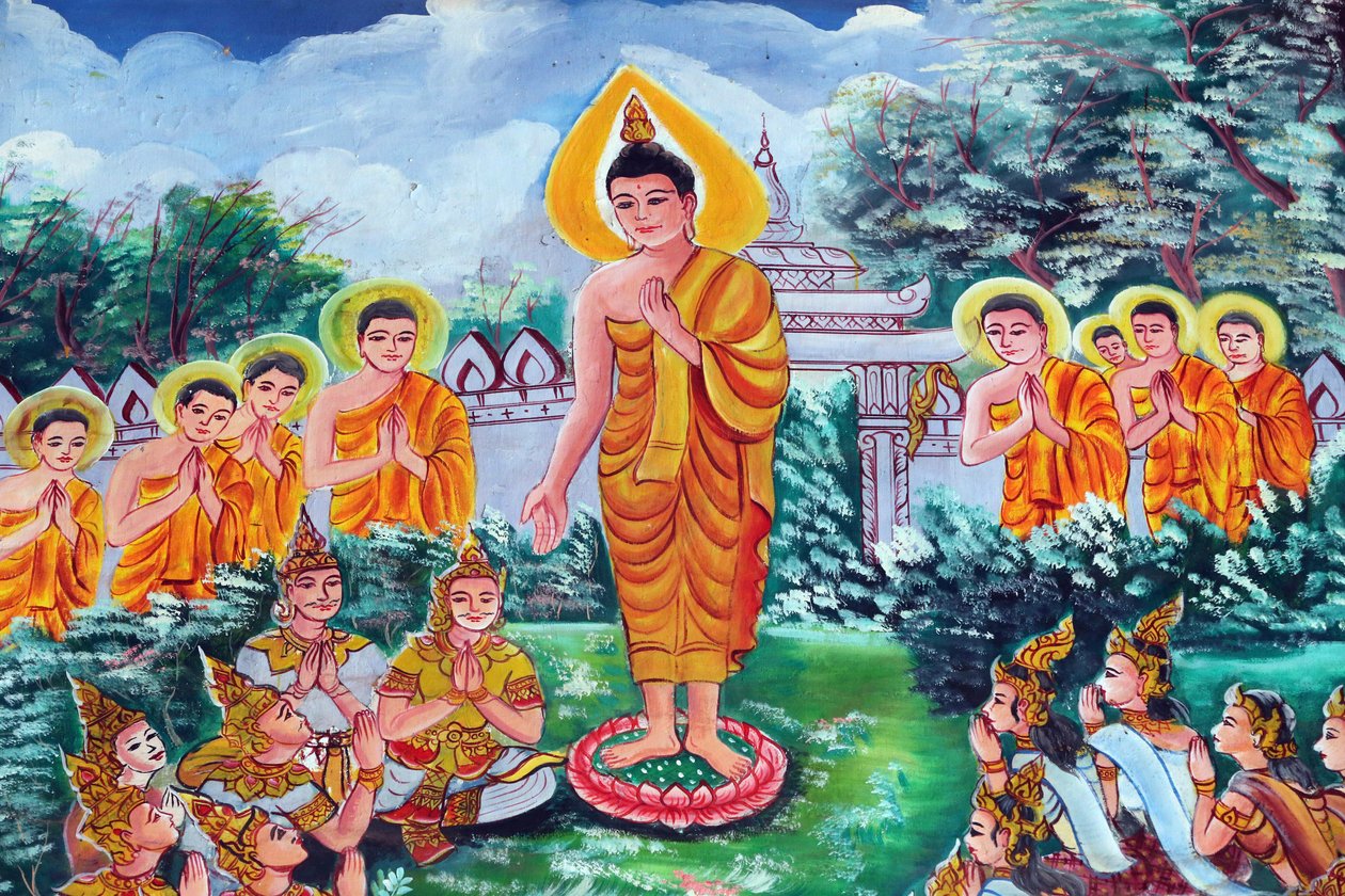 Painting depicting the life story of Shakyamuni Buddha, Wat Inpeng, Vientiane, Laos by Unbekannt