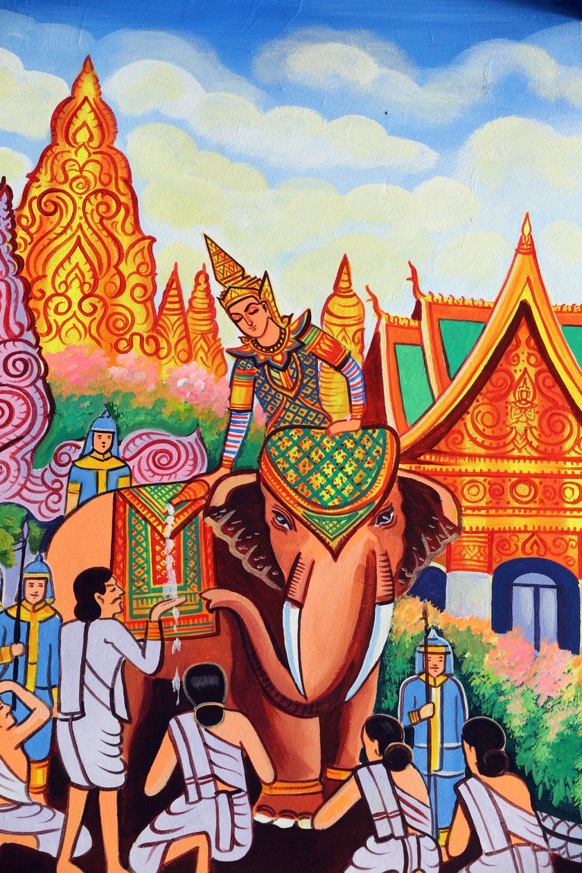 Painting depicting the life story of Shakyamuni Buddha, Wat Si Muang, Vientiane, Laos by Unbekannt