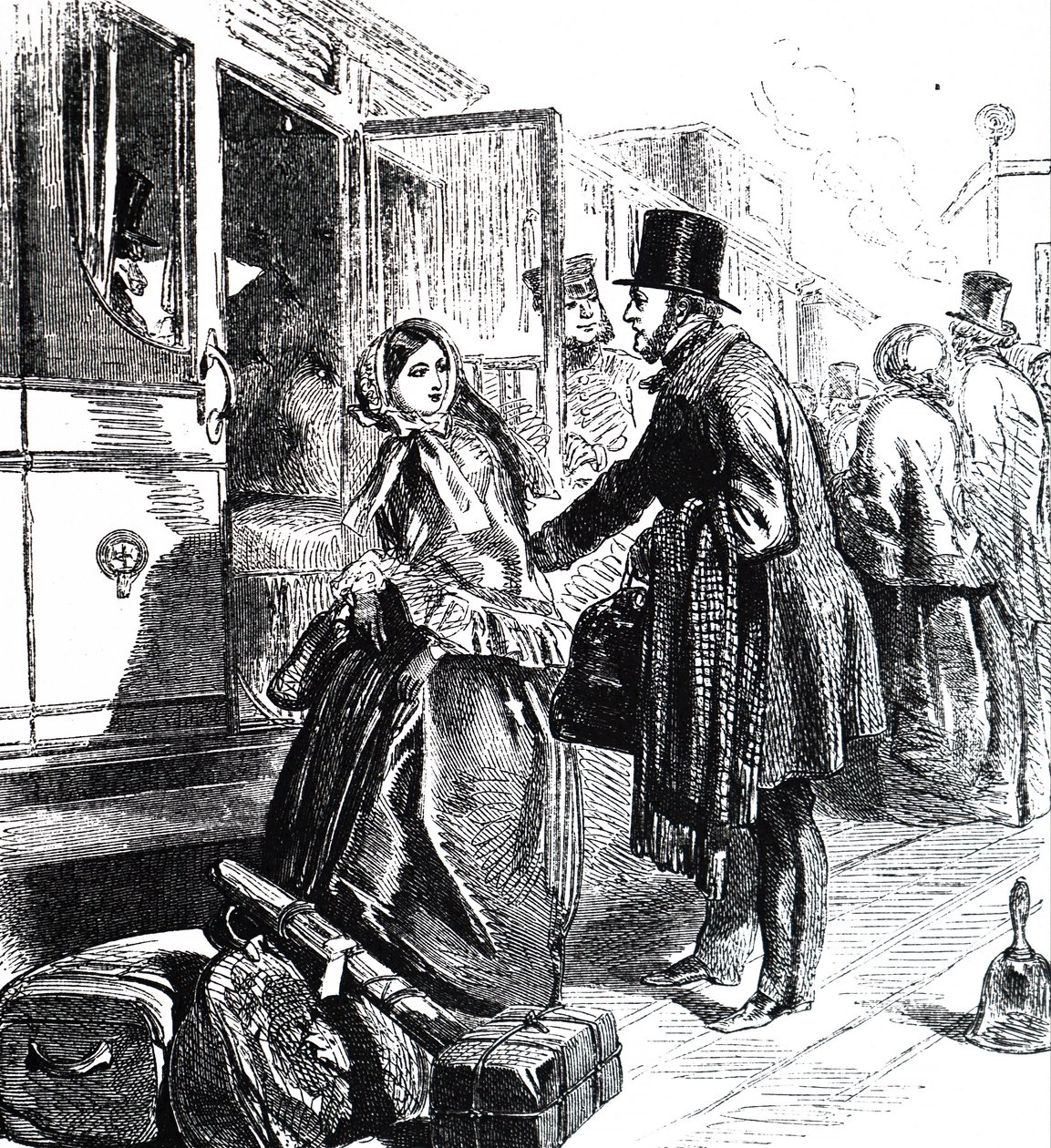 A Father and Daughter Boarding a Train by Unbekannt