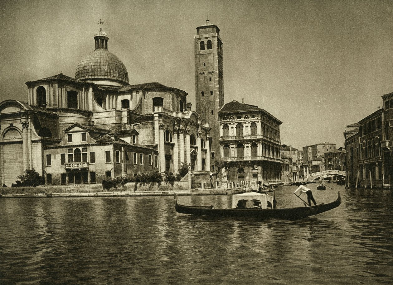 A gondola in the Grand Canal opposite the Church of Saint Jeremiah in the neighborhood of Cannaregio, Venice by Unbekannt