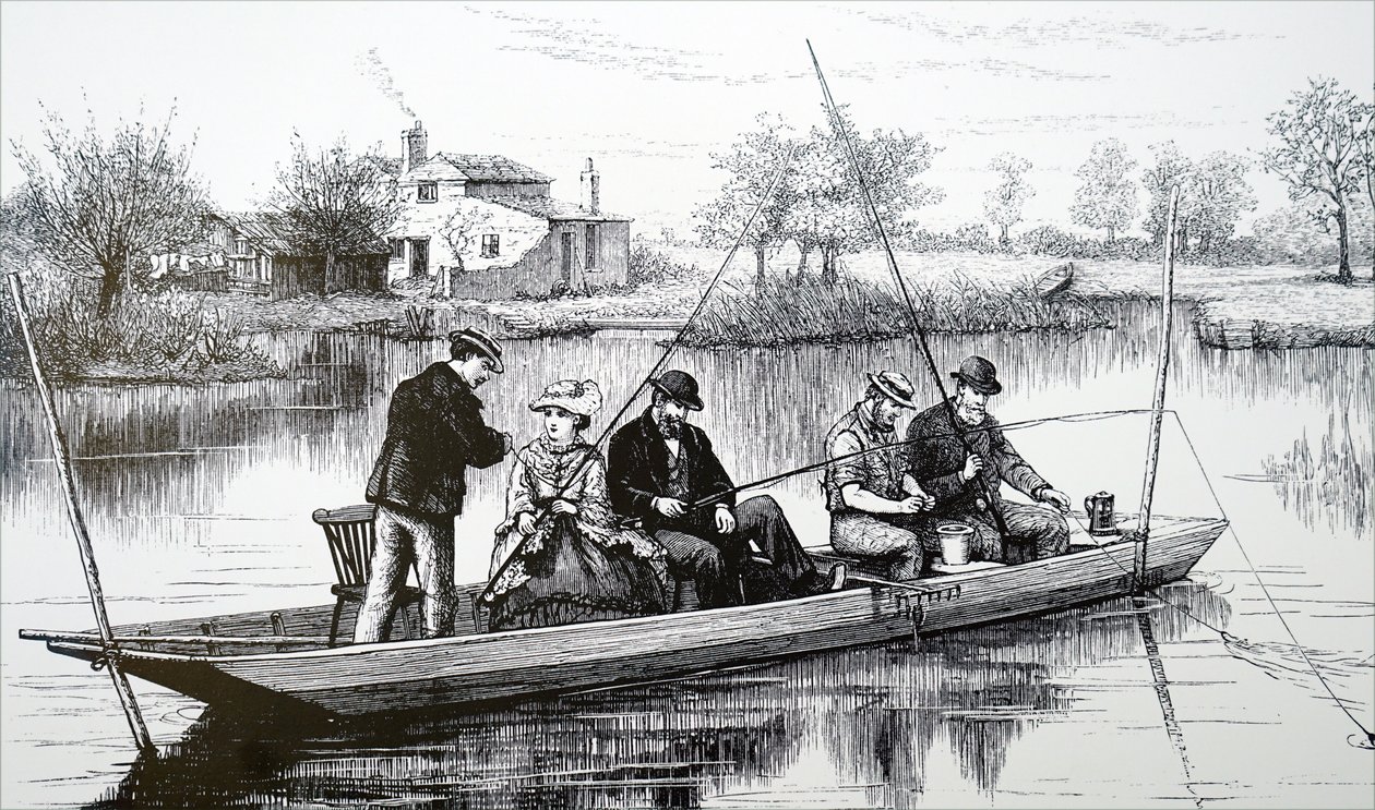 A group of young people fishing by Unbekannt