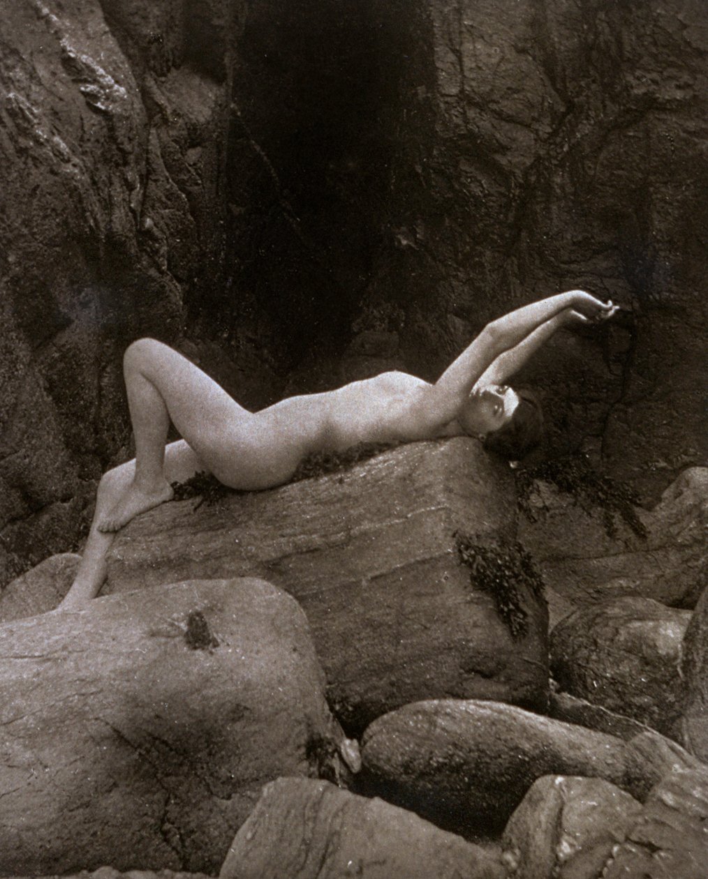 Nude Young Woman Reclining on a Rock by Unbekannter Künstler