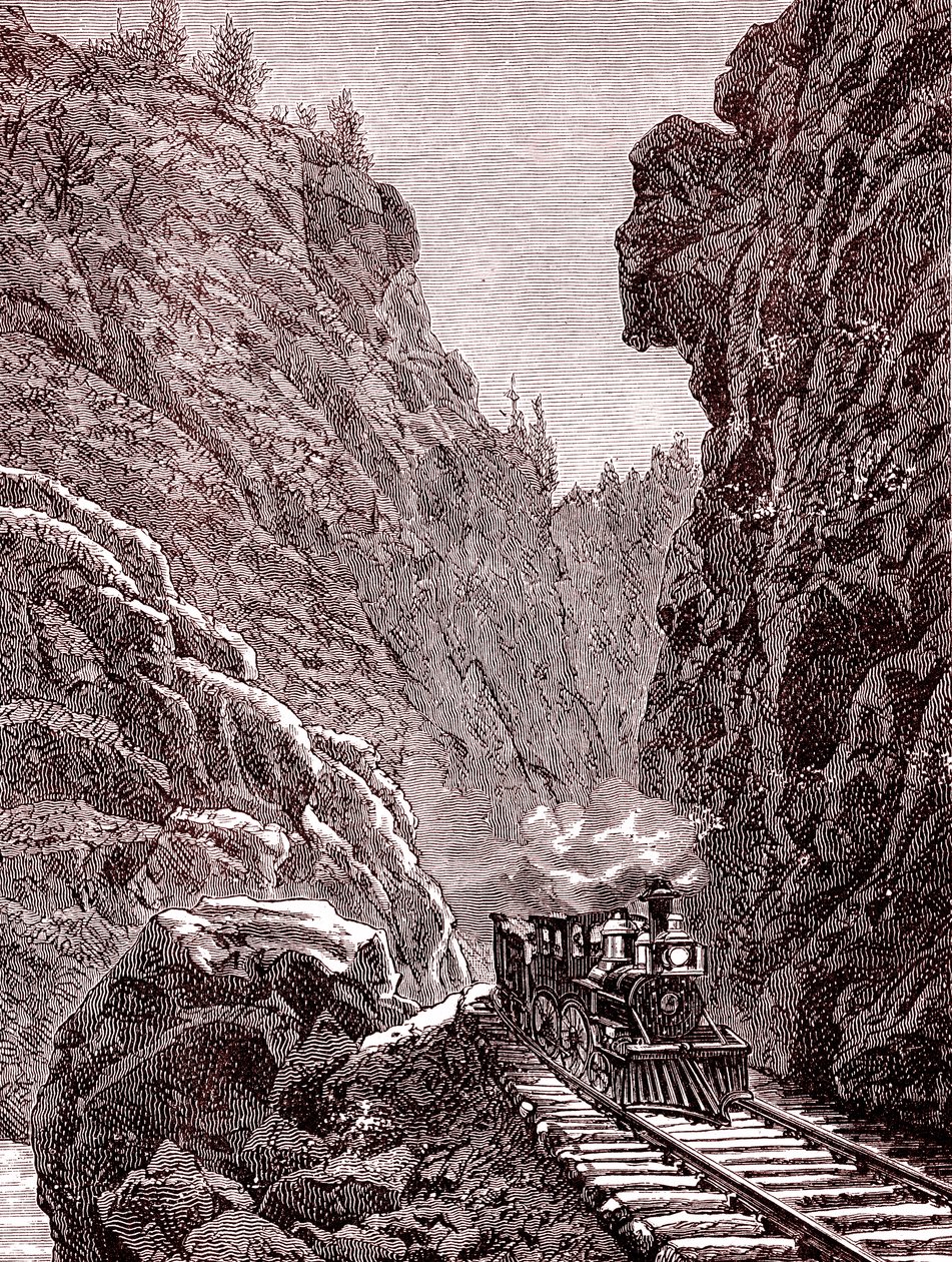A train crossing Colorado mountains. U.S.A. in 1886 by Unbekannter Künstler