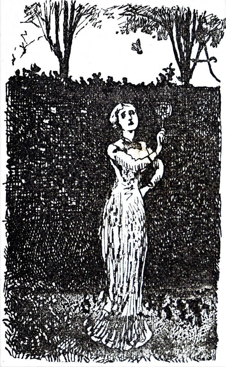 A young woman playing badminton by Unbekannt