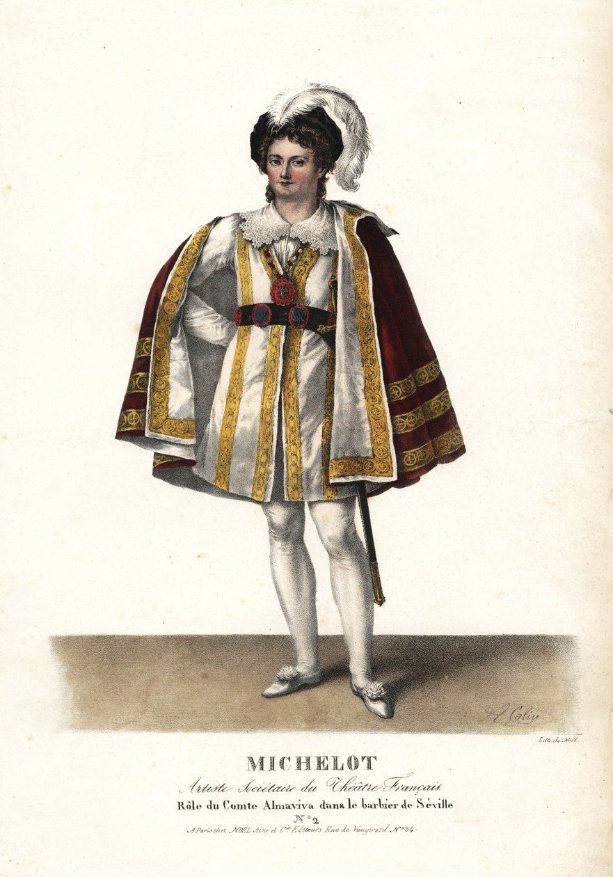 Actor Pierre Marie Nicolas Michelot as the Comte Almaviva in Le Barbier de Seville by Pierre Beaumarchais, Theatre Français by Unbekannter Künstler