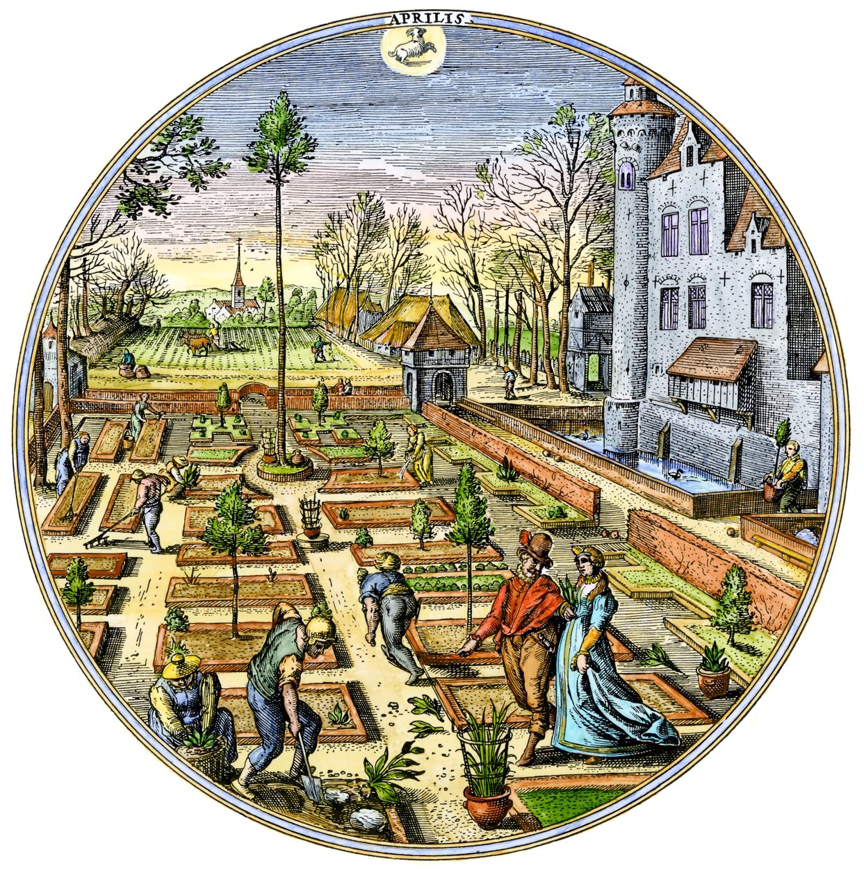 Gardening in a European Vegetable Garden, 1590 by Unbekannter Künstler