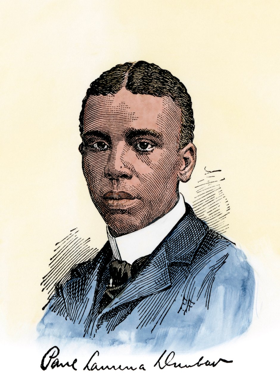 American poet Paul Lawrence Dunbar, with his autograph (Hand-colored woodcut of a 19th-century illustration) by Unbekannter Künstler
