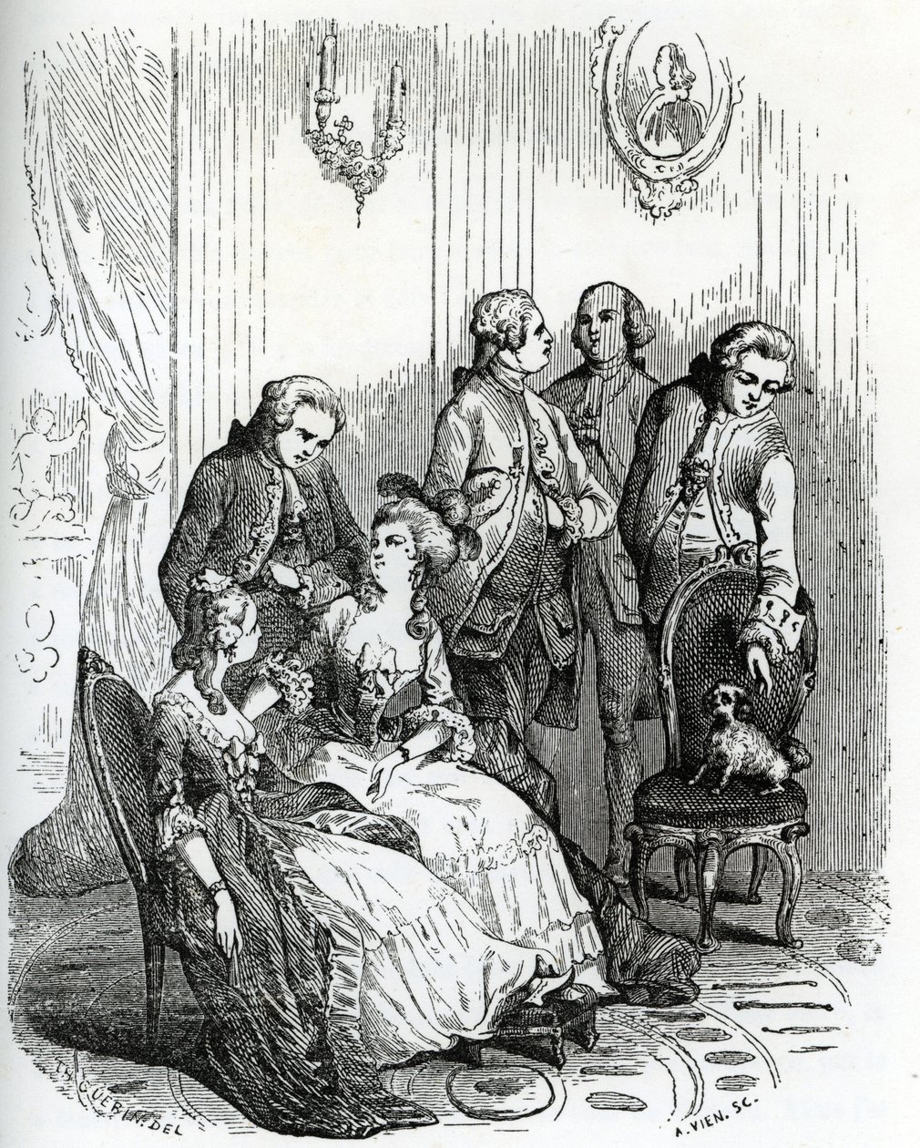 An evening at the Chateau de Vaux-le-Vicomte at the times of king Louis XV (1710-1774). 19th century (engraving from "Mysteres des vieux chateaux de France" by Le Francois) by Unbekannter Künstler