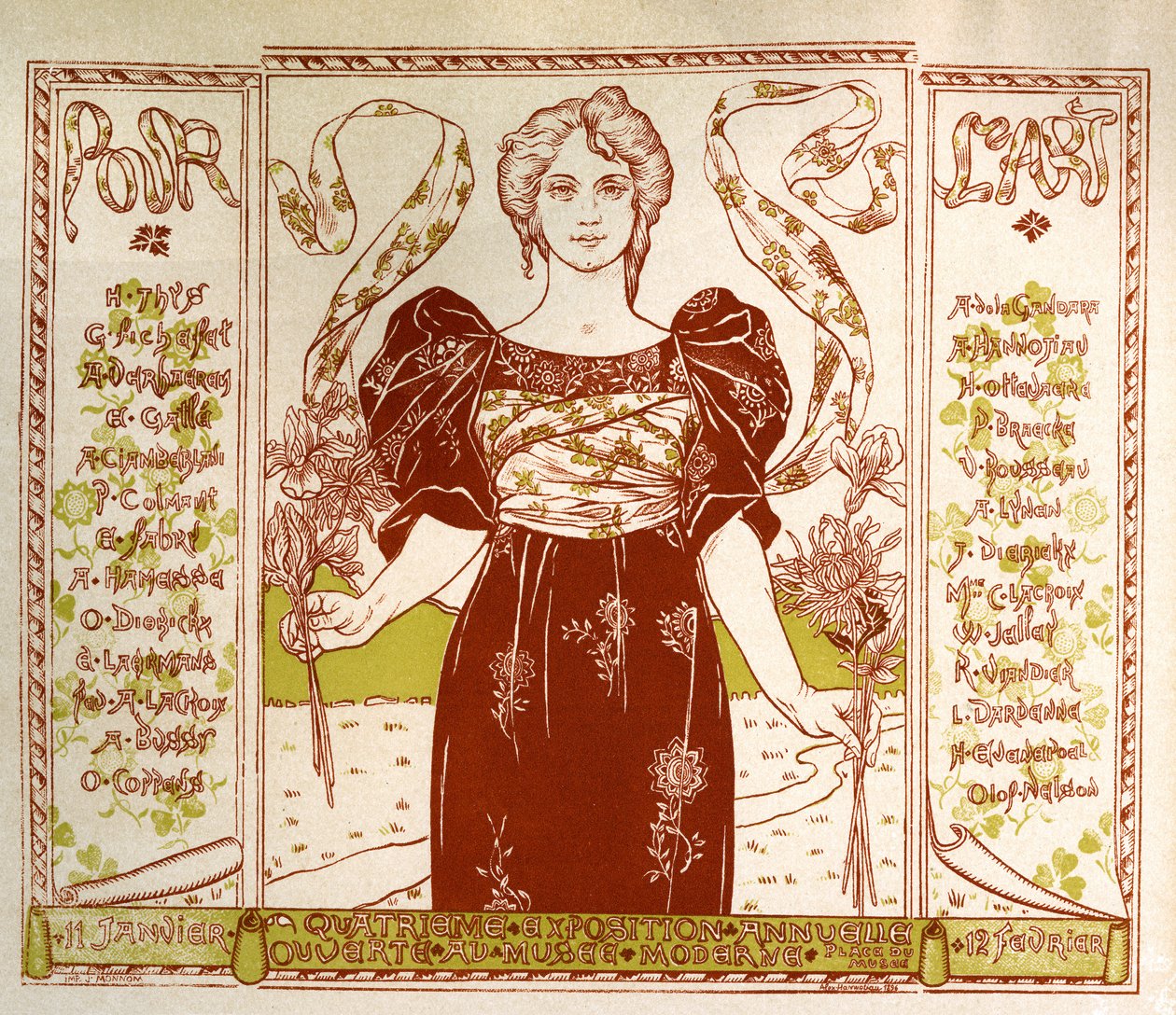 Art Nouveau Exposition at the Musee Moderne, Brussels. Poster by Alexandre Hannotiau, Belgium by Unbekannter Künstler