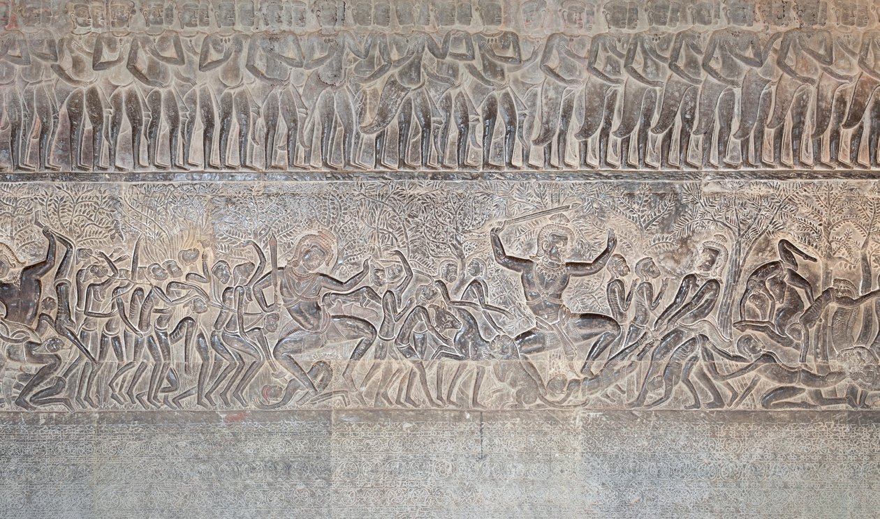Bas Reliefs on the Southern Gallery of Angkor Wat, Cambodia by Unbekannter Künstler