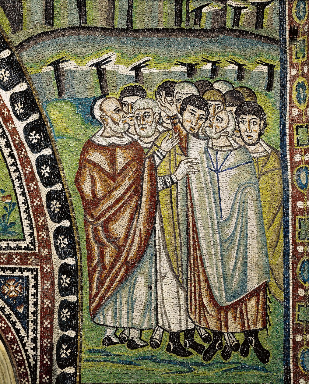 Basilica of San Vitale, Detail of lunette mosaics above entrance to ambulatory representing Aaron leaders of twelve tribes of Israel, Ravenna, Emilia-Romagna, Italy by William M. Timlin