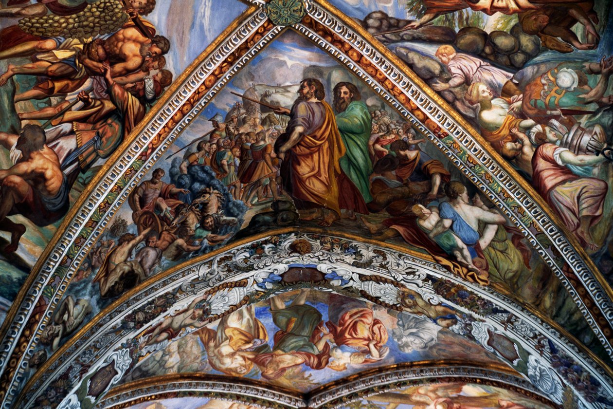 Biblical scenes, frescoes from the vault of St Bartholomew Cathedral, Lipari, Aeolian Islands, Sicily, Italy by Benjamin Baud
