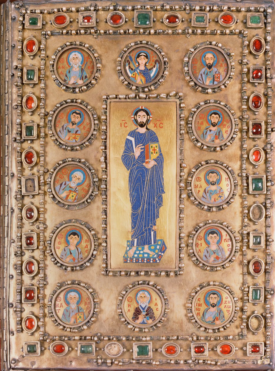 Book cover depicting Christ Blessing, with roundels depicting saints by Unbekannt
