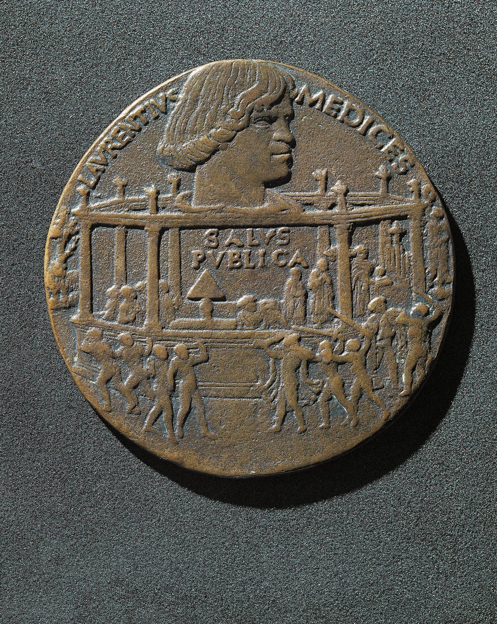 Bronze medal struck in memory of Giuliano de Medici by Benjamin Baud