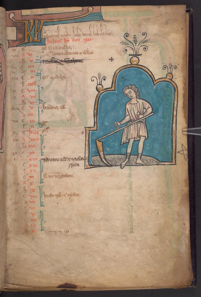 Calendar Page with a Man with a Scythe by Unbekannter Künstler