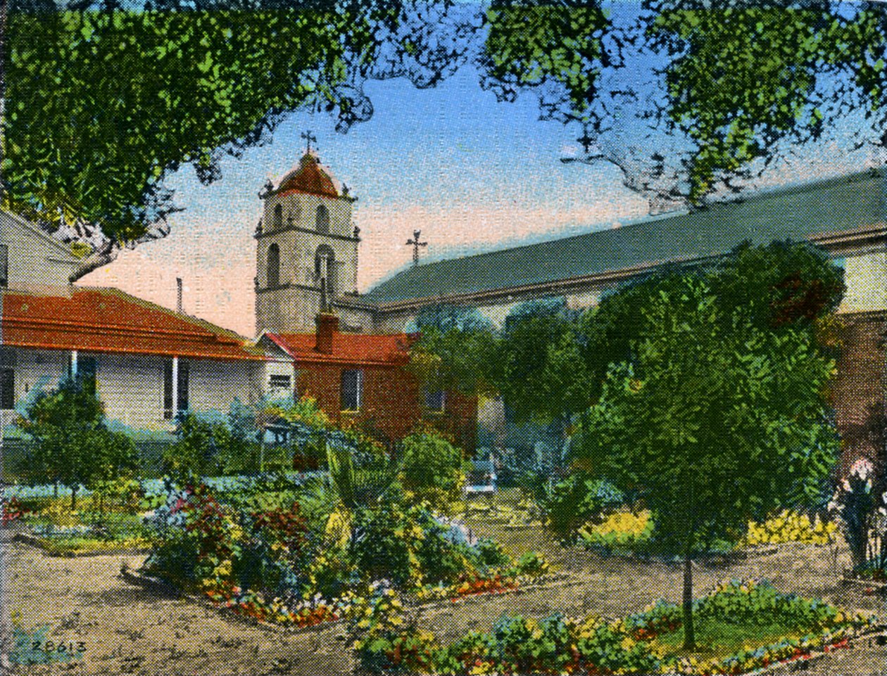 California: Mission San Buena Ventura and Garden by Unbekannter Künstler