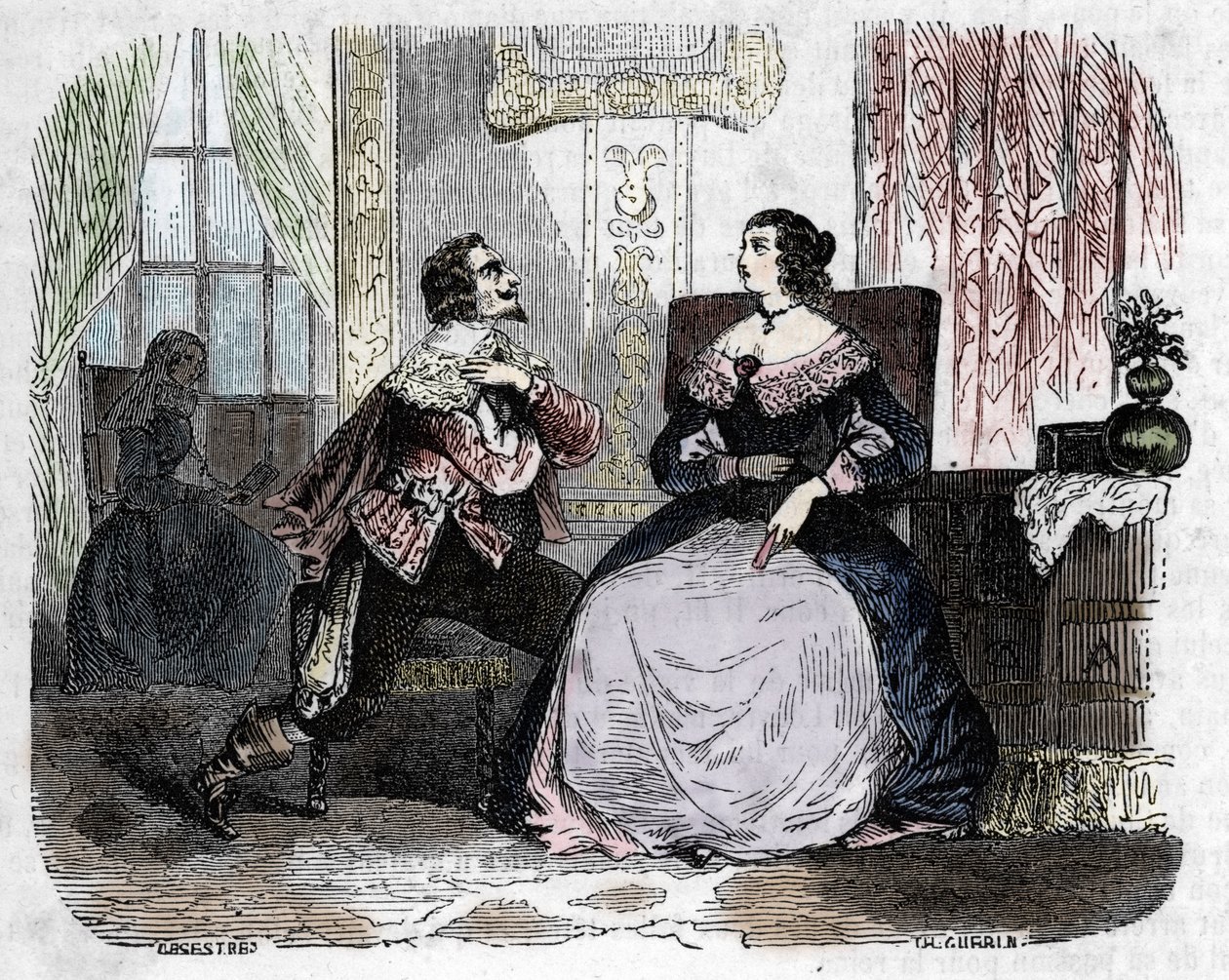 Cardinal Richelieu making advances to Queen Anne of Austria who fails to give heir to King Louis XIII (1637) by Unbekannter Künstler