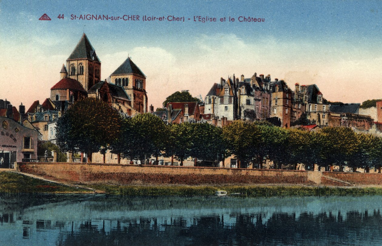 Centre, Loir et Cher, Saint Aignan sur Cher: view of the city with the church and the castle - Postcard end 19th-20th century by Unbekannt