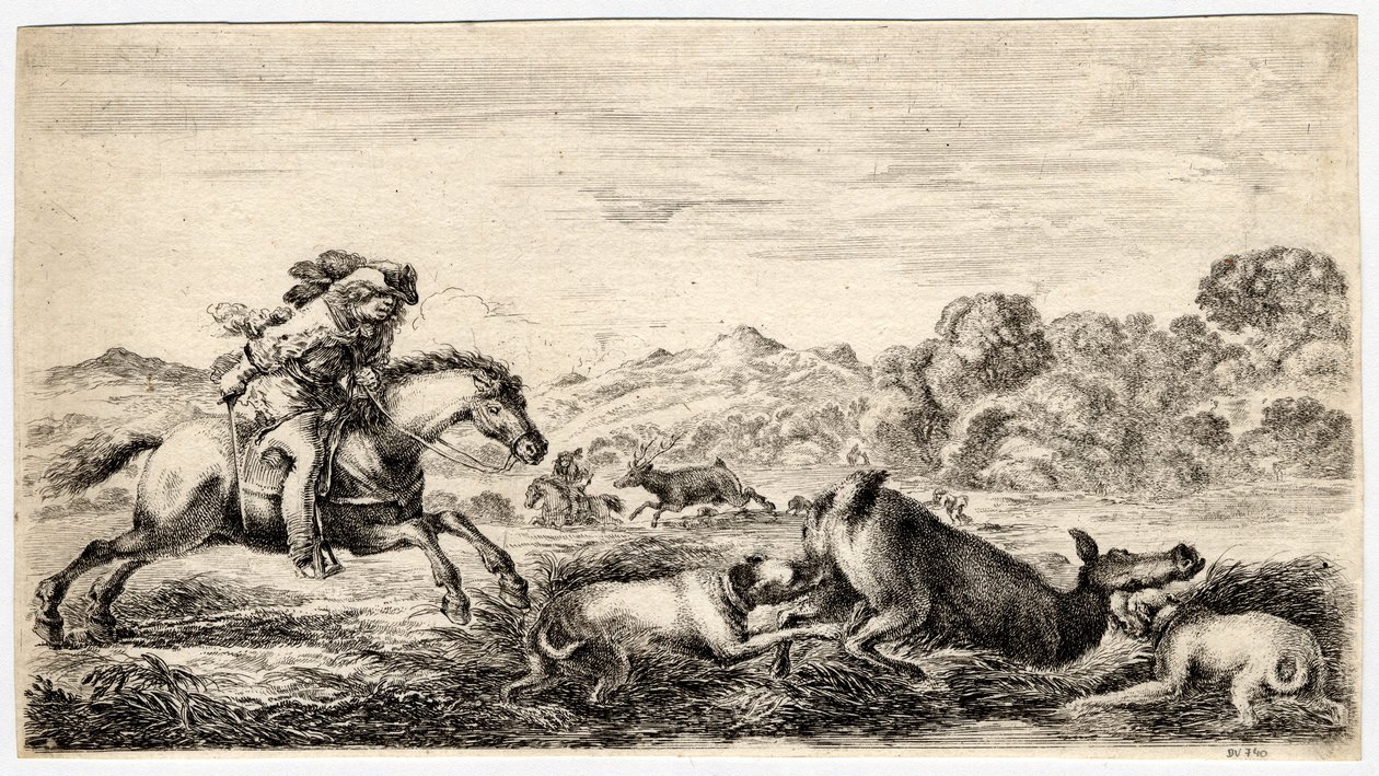 Hunting Different Animals: The Deer in a Marsh Stopped by Two Dogs by Unbekannter Künstler