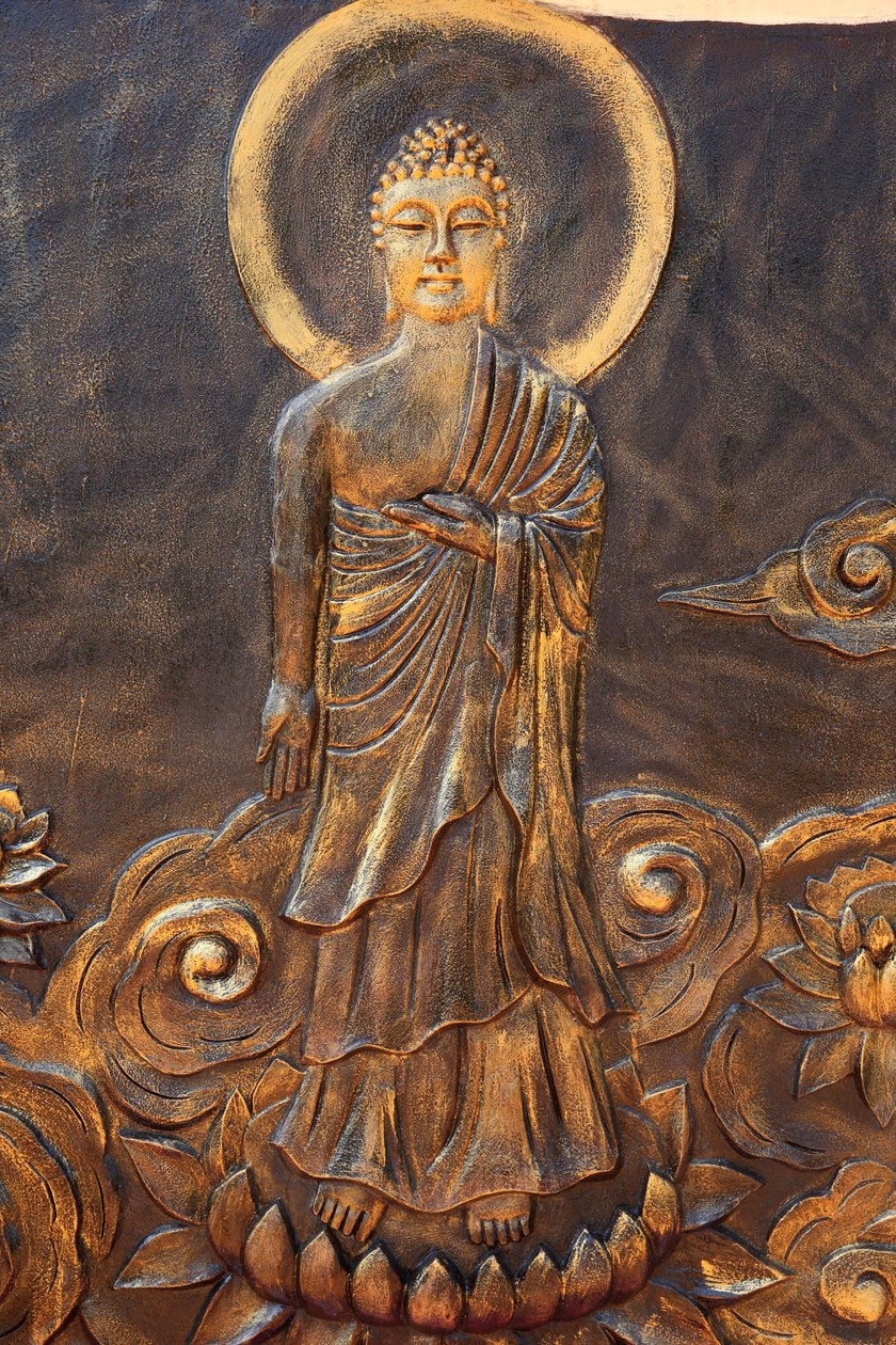 Chua Thien Lam Go buddhist pagoda. Shakyamuni Buddha. Varada mudra: gesture of charity. Thay Ninh, Vietnam by Unbekannt