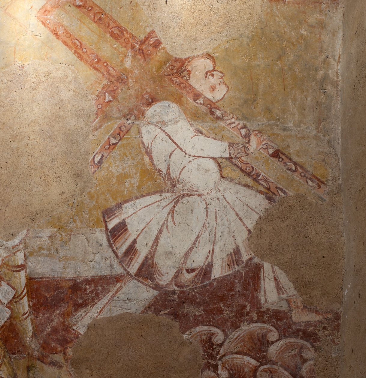 Church (Église Saint-Martin). Interior. Wall paintings. North wall of the choir. (detail) Simon of Cyrene carrying the cross. 12th century. by Unbekannt