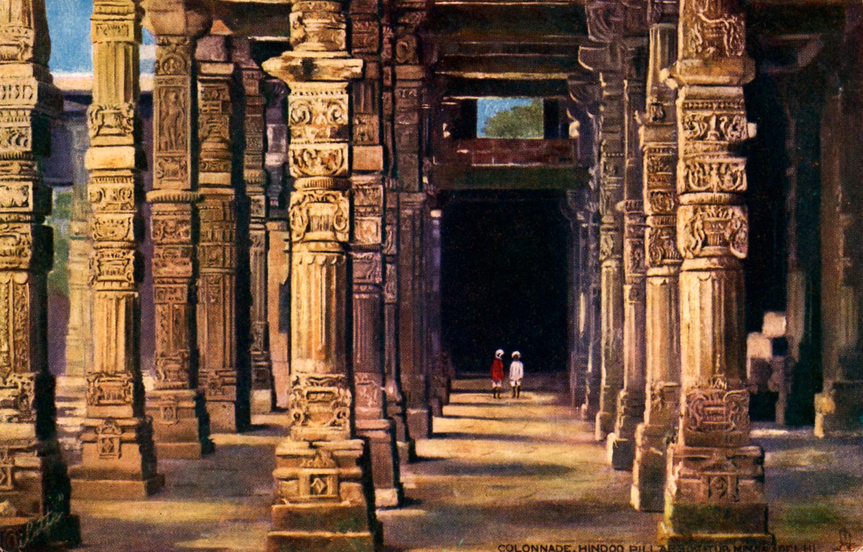 Colonade with Hindu Carvings, Qutb Minar, Early 20th Century by Unbekannter Künstler