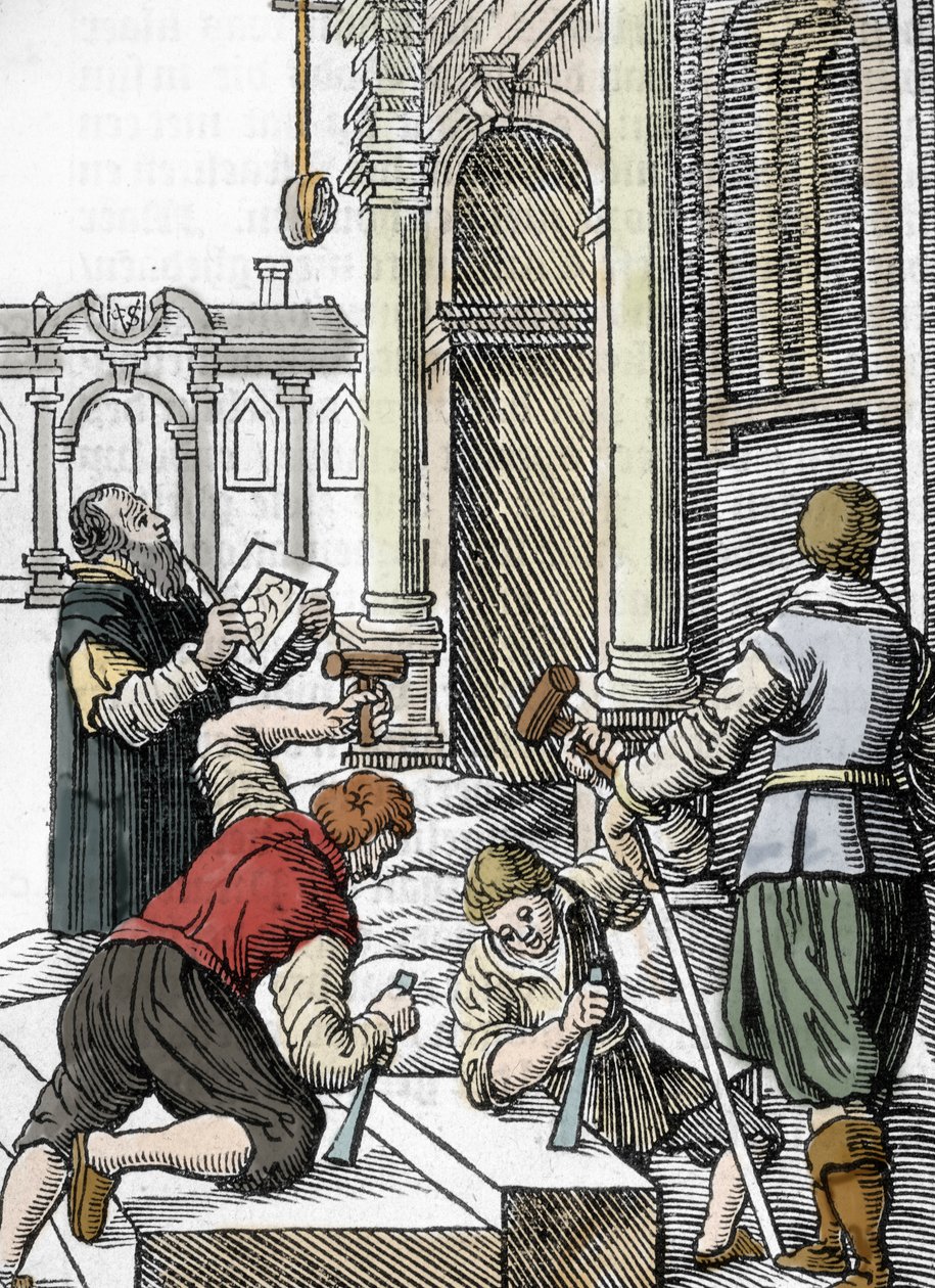 Construction of a cathedral, stone cutters in the 13th 14th century by Unbekannter Künstler