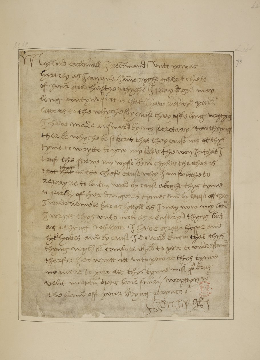 Letter from Henry VIII to Thomas Wolsey, June 1518 by Unbekannter Künstler