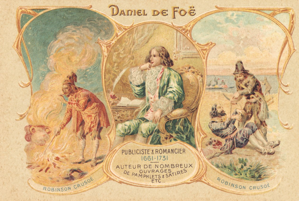 Daniel Defoe at His Writing Desk and His Famous Work by Unbekannter Künstler