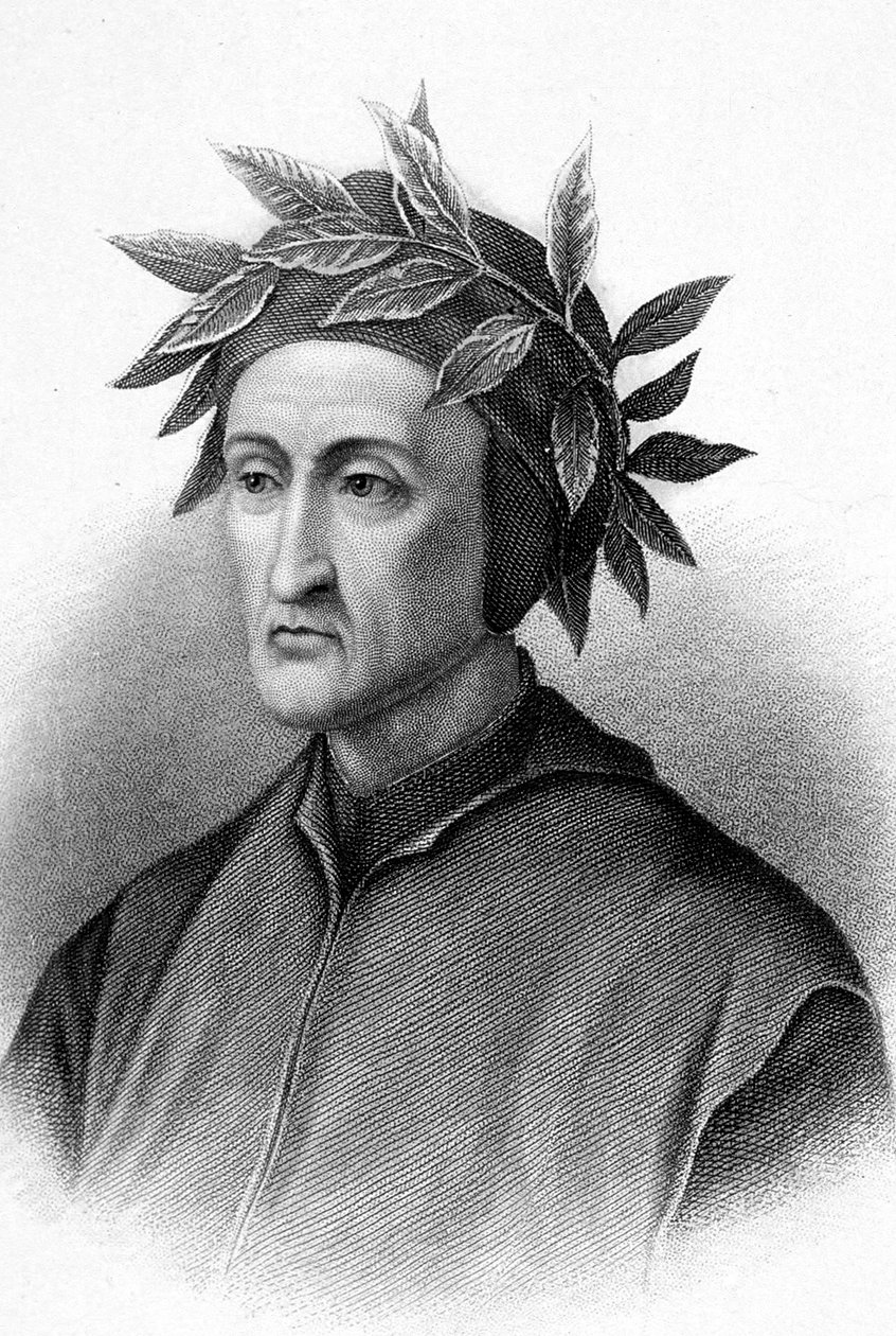 Dante Alighieri (1265-1321) Italian writer (Divine Comedy), here crowned with laurels, engraving by Unbekannter Künstler