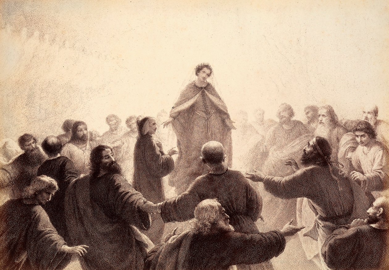 Dante and Beatrice Encircled by the Spirits of the Wise Singing and Dancing Around Them (Illustration of Canto XIV of Paradiso of The Divine Comedy by Dante Alighieri) by Unbekannter Künstler