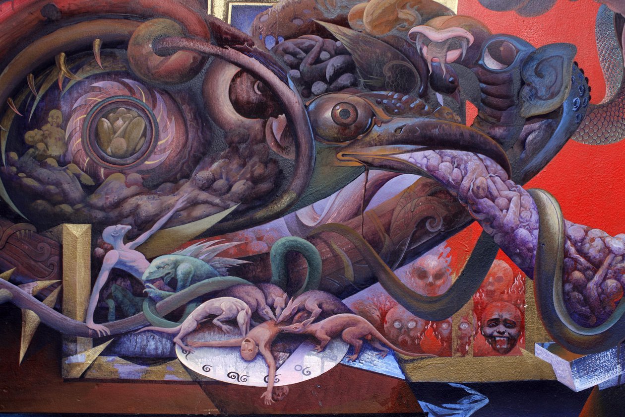 Detail of a mural painting in the Uposatha (shrine hall) of Buddhapadipa temple, Wimbledon, United Kingdom by Unbekannt