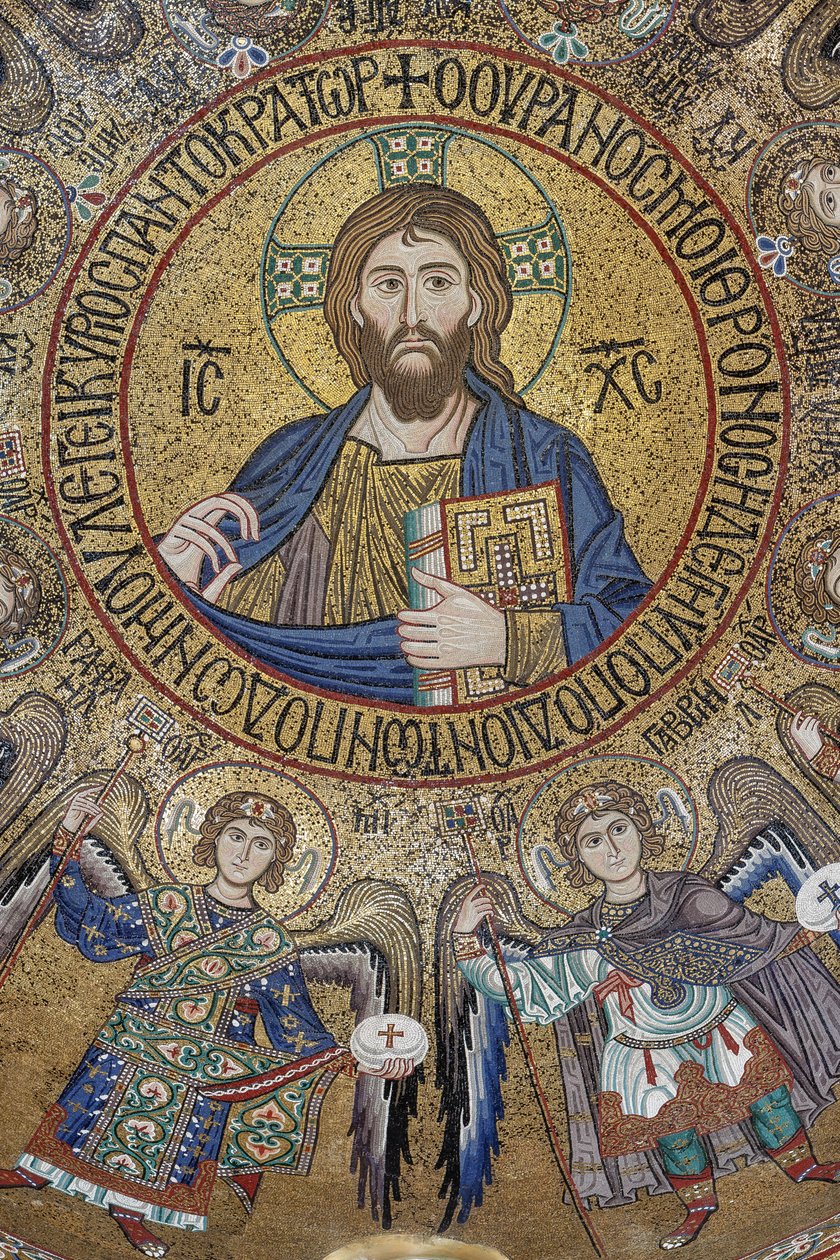 Dome of the transept: mosaic Blessing Christ Pantocrator between angels and archangels, XII century, The Palatine Chapel, The Royal Palace or Palazzo dei Normanni, Palermo, Sicily, Italy by Unbekannter Künstler